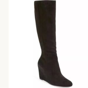 Via Spiga Black Genuine‎ Suede Zip up tall wedge boots Size 8 1/2
